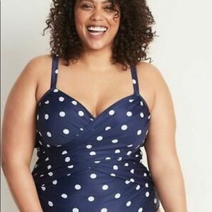Navy Blue Polk A Dot Plus Size Swimsuit